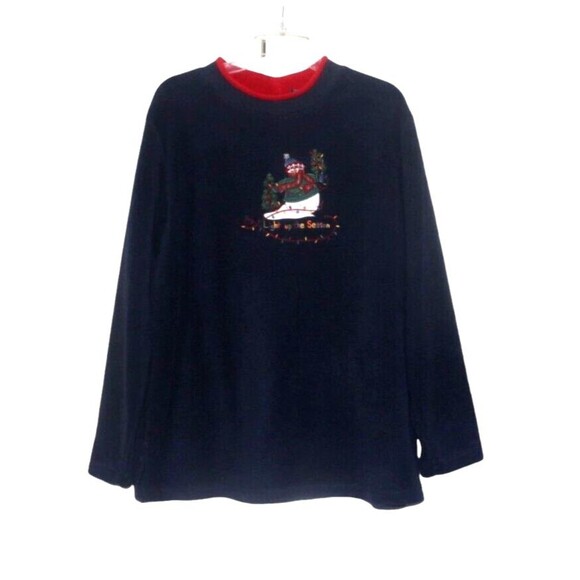 Croft & Barrow Fleece Sweatshirt Women's L Blue Christmas Winter Snowman Grandma - Picture 1 of 4